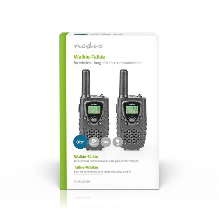 Nedis Walkie-talkie Set | 2 Håndsæt | 8000 m | Antal frekvenskanaler: 8 | PTT / VOX | 150 min | Hovedtelefonudgang | Sort
