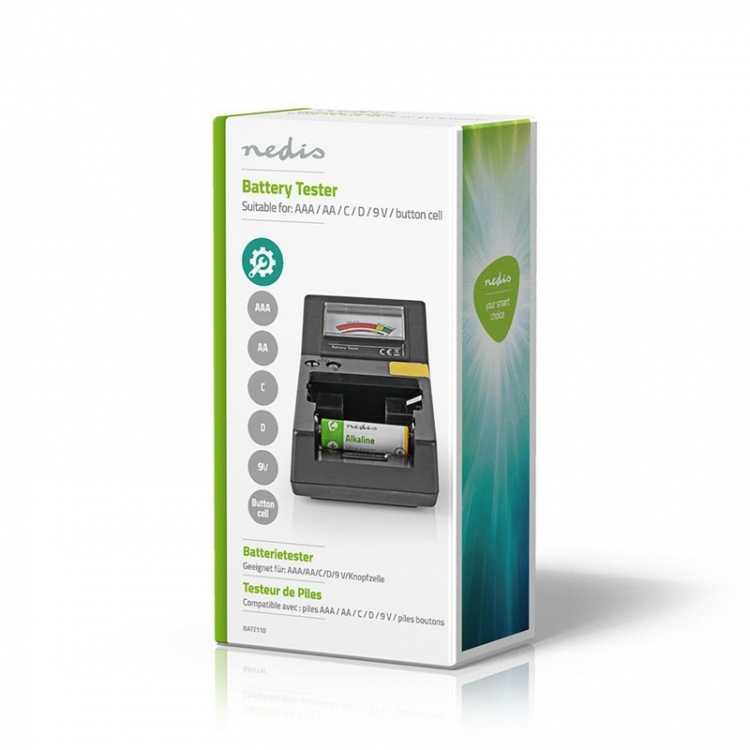 Nedis Batteri Tester | 9V - AA - AAA - Button Cell - C - D | Sort