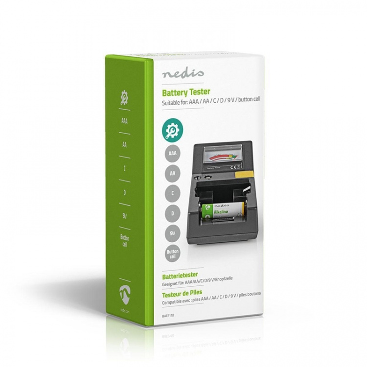 Nedis Batteri Tester | 9V - AA - AAA - Button Cell - C - D | Sort