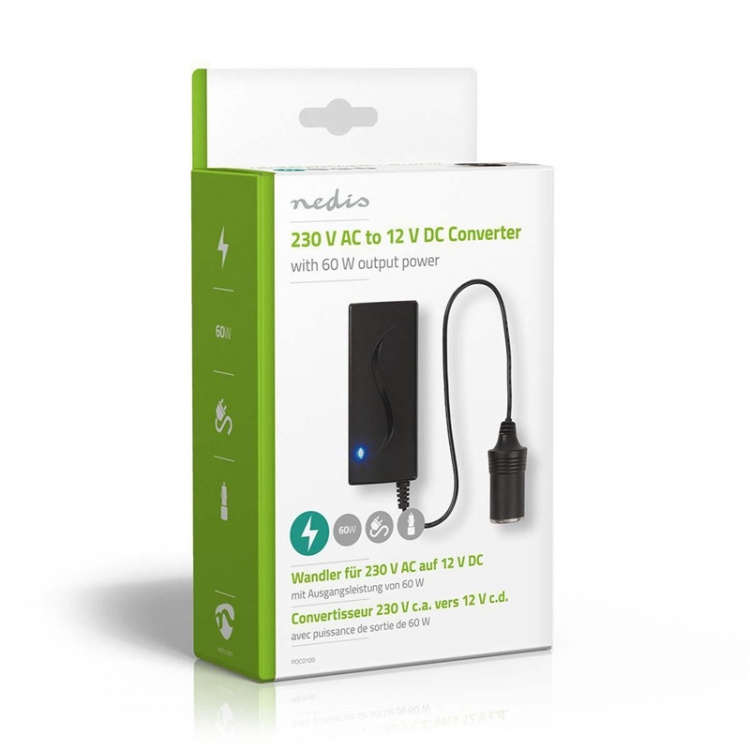Nedis Power Converter | Strømforsyning | 230 V AC 50 Hz | 12 V DC | 60 W | EU stik | Sort
