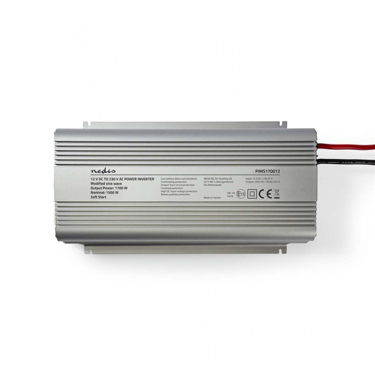 Nedis Power Inverter Modificeret sinus | Indgangsspænding: 12 V DC | Enhedens strømudgangsforbindelse: Type F (CEE 7/3) | 230 V AC 50 Hz | 1700 W | Peak-effekt: 3000 W | Skrueterminal | Sølv