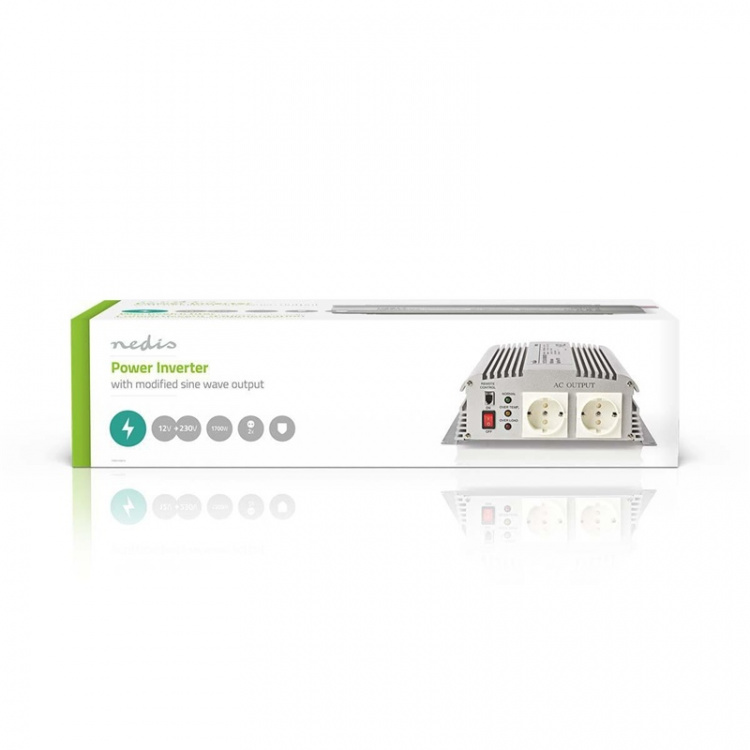 Nedis Power Inverter Modificeret sinus | Indgangsspænding: 12 V DC | Enhedens strømudgangsforbindelse: Type F (CEE 7/3) | 230 V AC 50 Hz | 1700 W | Peak-effekt: 3000 W | Skrueterminal | Sølv