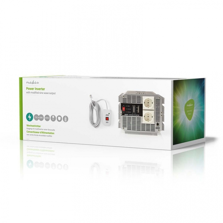 Nedis Power Inverter Modificeret sinus | Indgangsspænding: 12 V DC | Enhedens strømudgangsforbindelse: Type F (CEE 7/3) | 230 V AC 50 Hz | 4000 W | Peak-effekt: 8000 W | Skrueterminal | Sølv