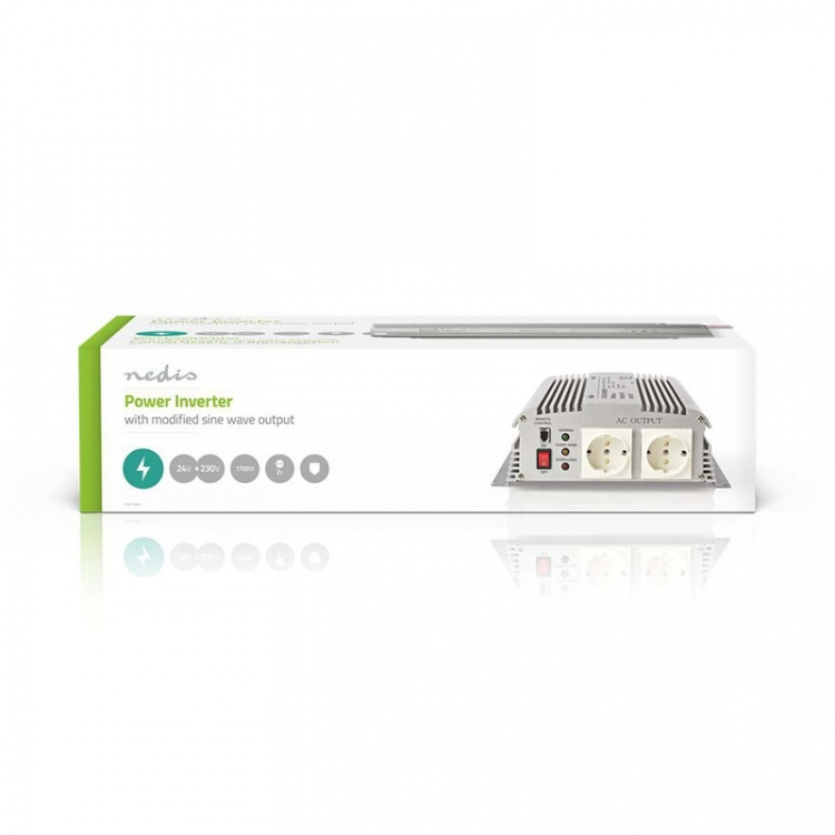Nedis Power Inverter Modificeret sinus | Indgangsspænding: 24 V DC | Enhedens strømudgangsforbindelse: Type F (CEE 7/3) | 230 V AC 50 Hz | 1700 W | Peak-effekt: 3000 W | Skrueterminal | Sølv