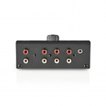 Analog lyd switch | 4-Port port(s) | Tilslutninger indgang: 1x 3.5 mm / 3x (2x RCA Hun) | Tilslutninger udgang: 1x (2x RCA Female) | Manual | Metal | Sort