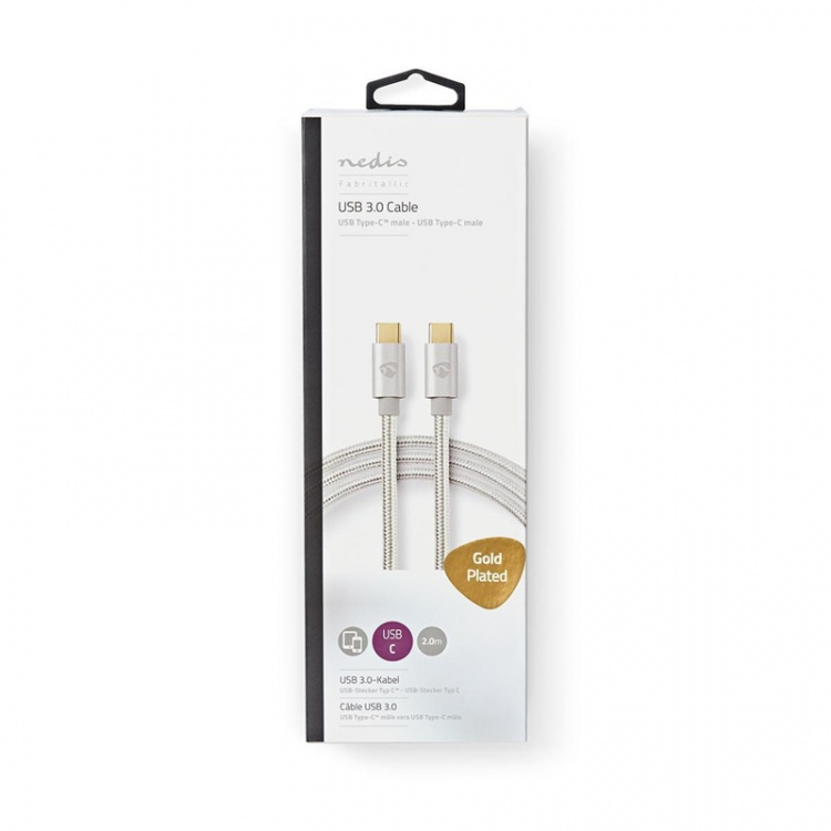 Nedis USB-kabel | USB 3.2 Gen 1 | USB-C™ Han | USB-C™ Han | 60 W | 4K@60Hz | 5 Gbps | Guldplateret | 2.00 m | Runde | Flettet / Nylon | Aluminium | Cover Window Box Nedis USB-kabel | USB 3.2 Gen 1 | USB-C™ Han | USB-C™ Han | 60 W | 4K@60Hz | 5 Gbps | Guldplateret | 2.00 m | Runde | Flettet / Nylon | Aluminium | Cover Window Box