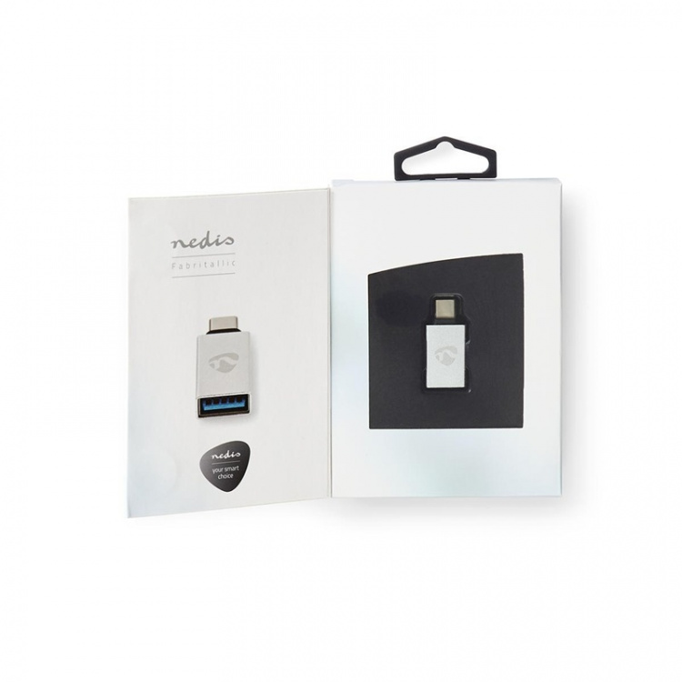 Nedis USB-C™ Adapter | USB 3.2 Gen 1 | USB-C™ Han | USB-A Hun | 5 Gbps | Runde | Nikkelplateret | Sølv | Cover Window Box