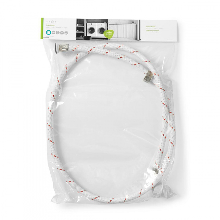 Nedis Nylon Indløbsslange | 3/4\'\' | 3/4\'\' | 10 Bar | 90 °C | 1.50 m | Ansøgning: Tallerken / Vaskemaskine | Nylon | Hvid / Rød