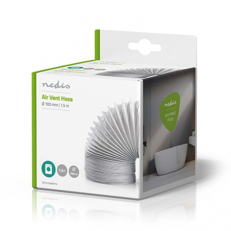 Nedis Aftræksslange PVC | 100 mm | 1.50 m | Egnet: Air Ventilation / Tumble Dryers | Hvid