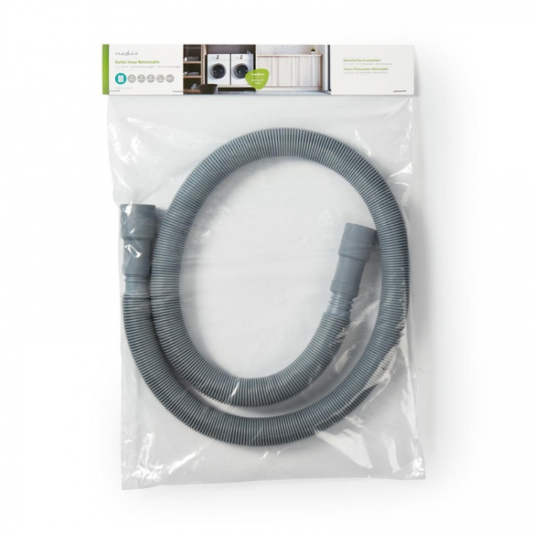 Nedis Forlængelige Outlet Hose | 24/19 mm | 29/22 mm | 0.5 Bar | 50 °C | 4.00 m | Tallerken / Vaskemaskine | PVC | Grå