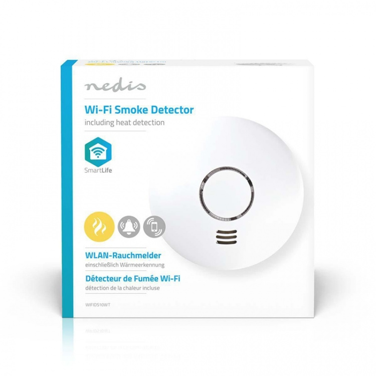 Nedis SmartLife Røgalarm | Wi-Fi | Varmesensor | Batteri | Sensorlevetid: 10 År | EN 14604 | Maks. batteritid: 24 måned | 85 dB | Hvid | 1 stk