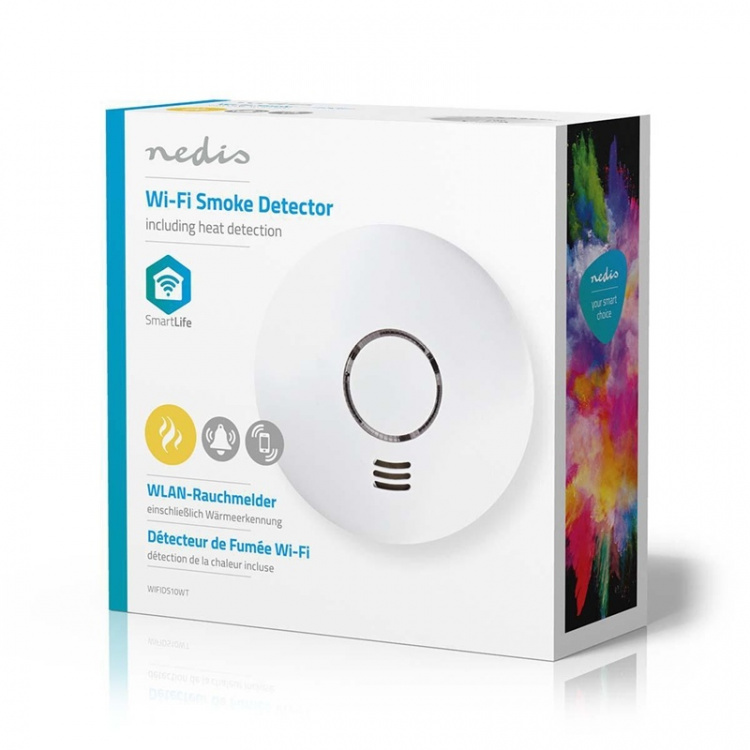 Nedis SmartLife Røgalarm | Wi-Fi | Varmesensor | Batteri | Sensorlevetid: 10 År | EN 14604 | Maks. batteritid: 24 måned | 85 dB | Hvid | 1 stk