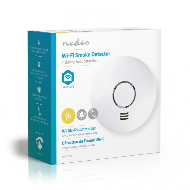 Nedis SmartLife Røgalarm | Wi-Fi | Varmesensor | Batteri | Sensorlevetid: 10 År | EN 14604 | Maks. batteritid: 24 måned | 85 dB | Hvid | 1 stk