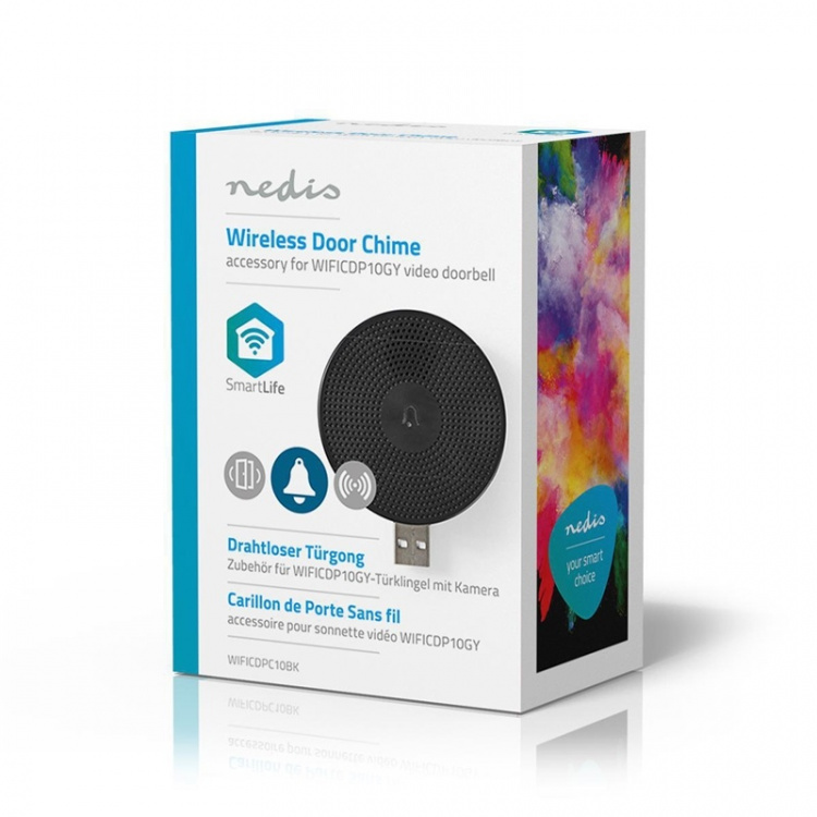 Nedis SmartLife Klokke | RF, frequency 433 Mhz | Tilbehør til: WIFICDP10GY / WIFICDP30WT / WIFICDP40CWT | USB Drevet | 4 Lyde | 5 V DC | Justérbar volume | Sort
