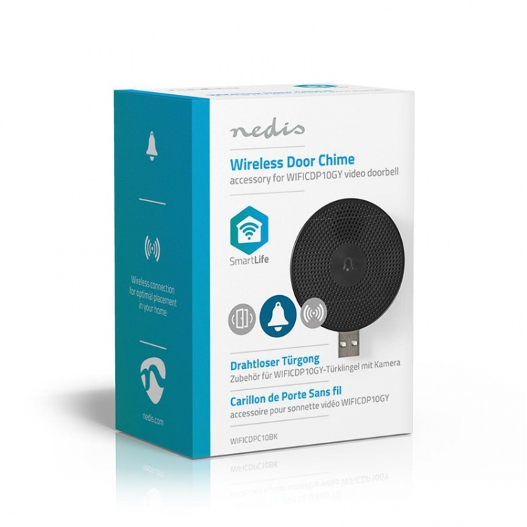 Nedis SmartLife Klokke | RF, frequency 433 Mhz | Tilbehør til: WIFICDP10GY / WIFICDP30WT / WIFICDP40CWT | USB Drevet | 4 Lyde | 5 V DC | Justérbar volume | Sort