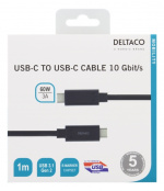 DELTACO USBC 3.1 GEN2 10Gbps/3A/E-marker 1m