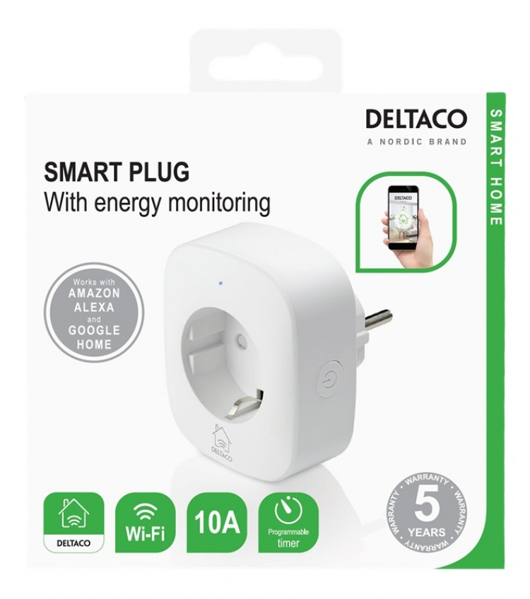 DELTACO SH-P01E Smart Home Plug with energy monitoring, 2.4GHz, white