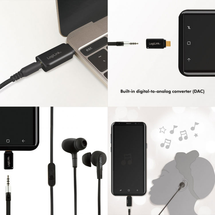 LogiLink USB-C 3,5mm-ljudadapter m DAC