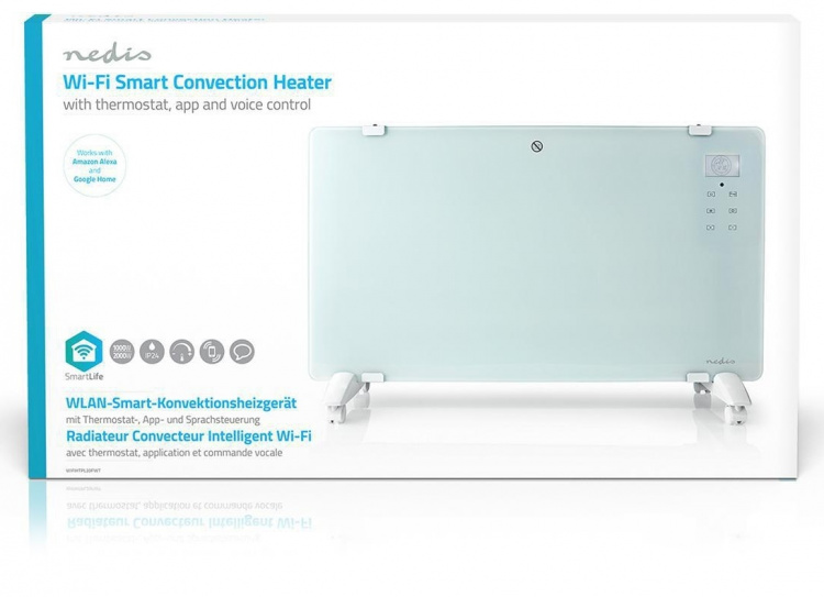 Nedis SmartLife Elradiator | Velegnet til badeværelse | Glas panel | 2000 W | 2 Varmeindstillinger | LED | 15 - 35 °C | Justerbar termostat | Hvid