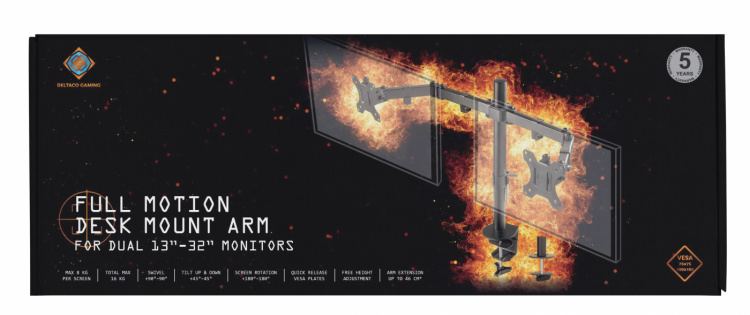 DELTACO GAMING Dual monitor desk mount, 13 DELTACO GAMING Dual monitor desk mount, 13