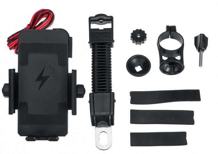 Motorcykelholder med indbygget trådløs hurtigoplader, sort (CD-3093)