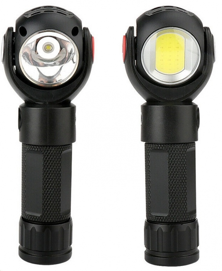 Genopladelig T6 + COB LED 360° roterende lommelygte med magnet