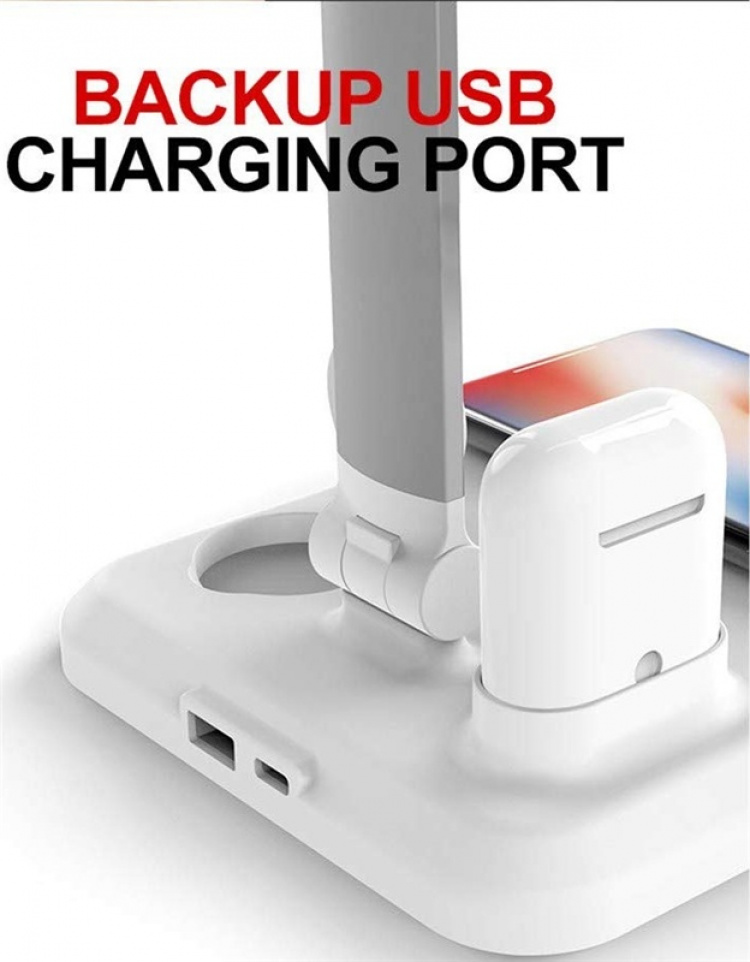 Bordlampe med trådløs Qi-opladning, 4-i-1, hvid