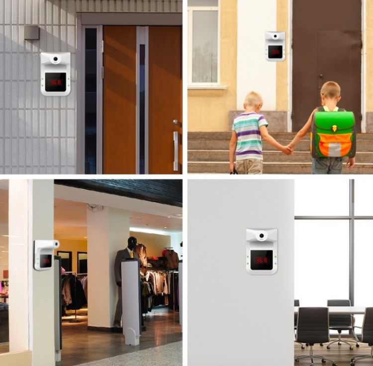 Vægmonteret termometer med IR-teknologi, ideelt til kontorer Vægmonteret termometer med IR-teknologi, ideelt til kontorer