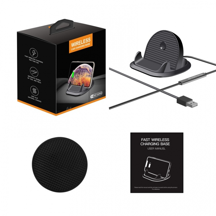 Qi-oplader med hurtig opladning til smartphone, Sort