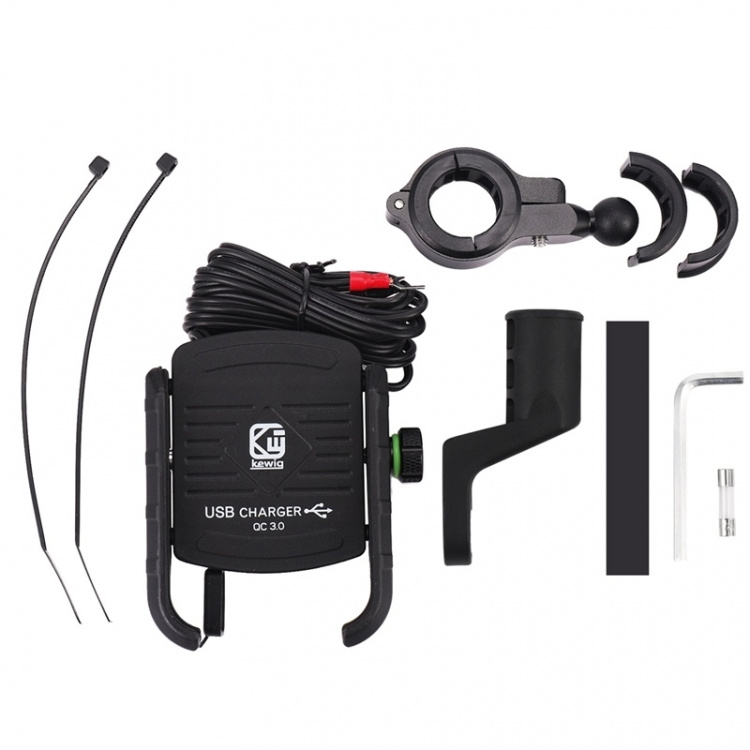 Mobilholder til motorcykel med QC3.0 Hurtigopladning, Sort Mobilholder til motorcykel med QC3.0 Hurtigopladning, Sort