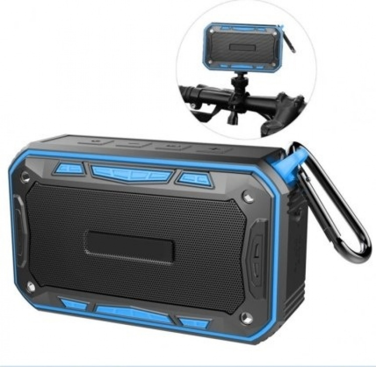 Vandafvisende højttaler med karabinhage og cykelholder Vandafvisende højttaler med karabinhage og cykelholder