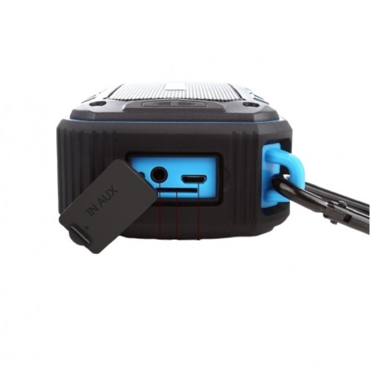 Vandafvisende højttaler med karabinhage og cykelholder Vandafvisende højttaler med karabinhage og cykelholder