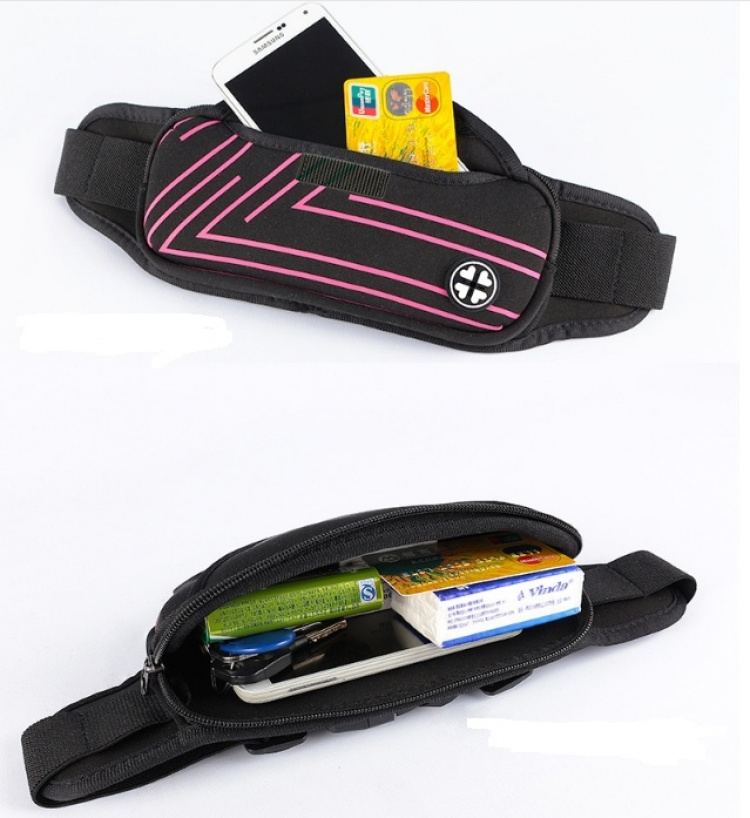 Sporty talje taske med striber, lyserød