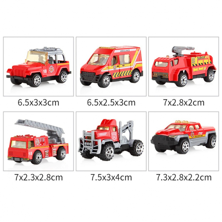 Sæt med 6 brandbiler inklusive brandbil