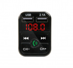 2-i-1 FM-sender med dobbelt USB-stik, display og knapper, Sort