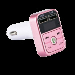 2-i-1 FM-sender med dobbelt USB-stik, display og knapper, Rosa