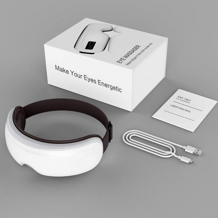 Øjenmassageapparat til trætte øjne med varme og bluetooth-musik, hvid