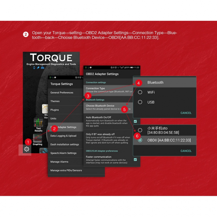 Fejlkodelæser ELM327 Bluetooth OBDII til Windows/Android