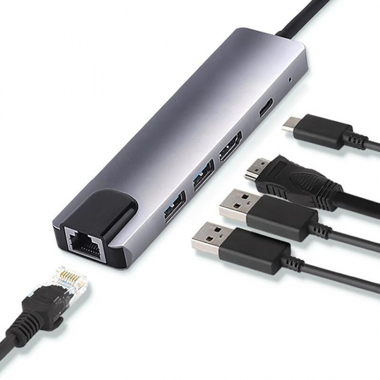 USB-C Hub 5 porte, grå