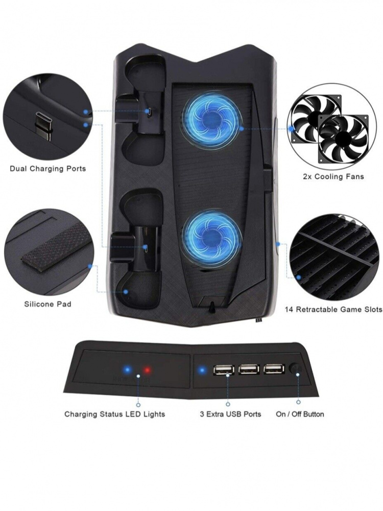 Opladningsstander med køleblæsere og spilopbevaring til PS5 Opladningsstander med køleblæsere og spilopbevaring til PS5