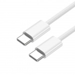 Flettet USB-C til USB-C opladnings- og synkroniseringskabel, 1,5 m, 5A, hvid