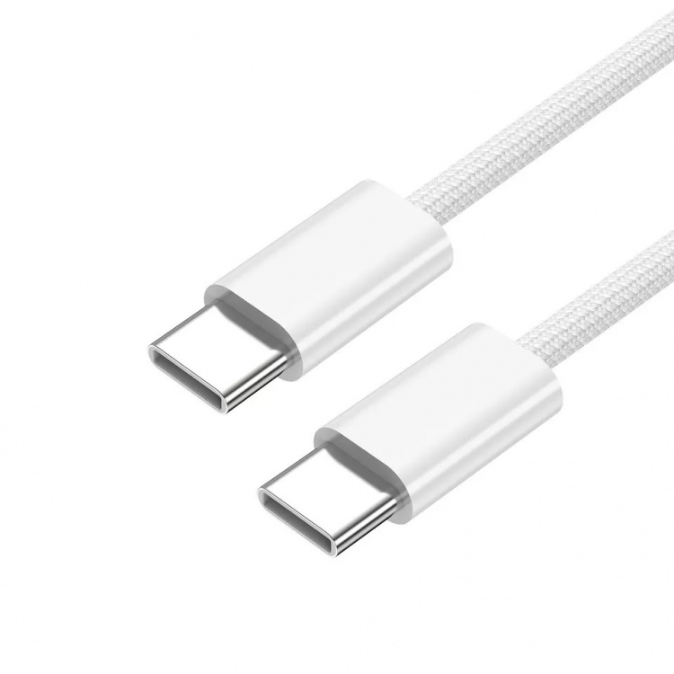 Flettet USB-C til USB-C opladnings- og synkroniseringskabel, 1,5 m, 5A, hvid