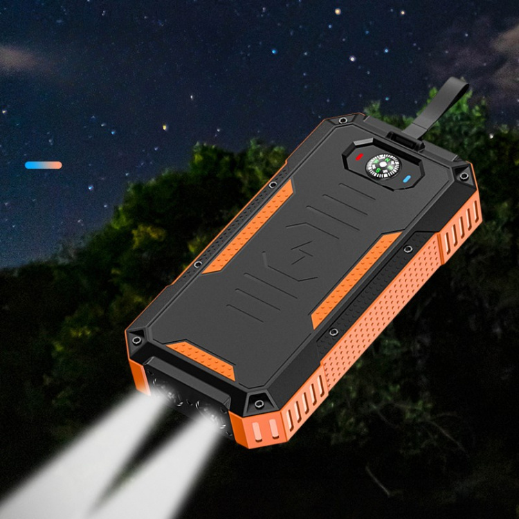 Powerbank 30000mAh 22,5W PD+15W trådløs opladning, solceller, lommelygte og kompas