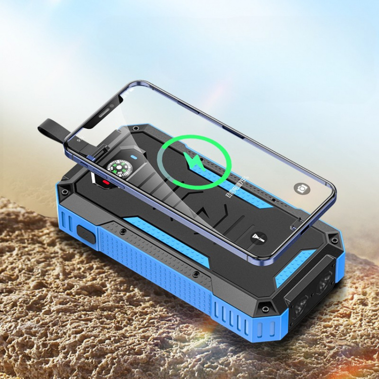 Powerbank 30000mAh 22,5W PD+15W trådløs opladning, solceller, lommelygte og kompas