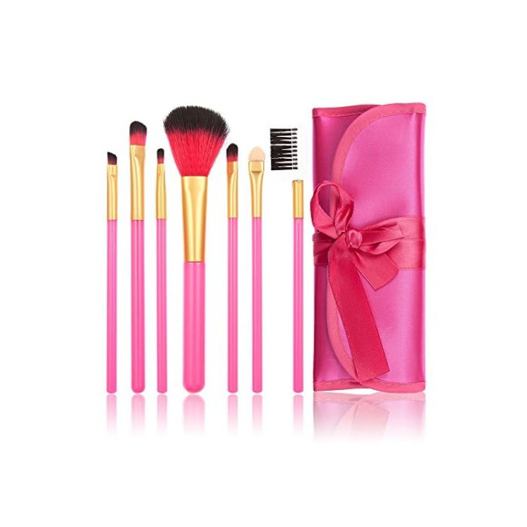 Professionelle skånsomme makeupbørster, 7-pakke, rosa