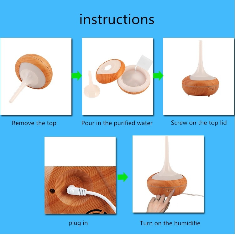 Luftfugter træ LED-lampe, mørkt træ 240 ml Luftfugter træ LED-lampe, mørkt træ 240 ml