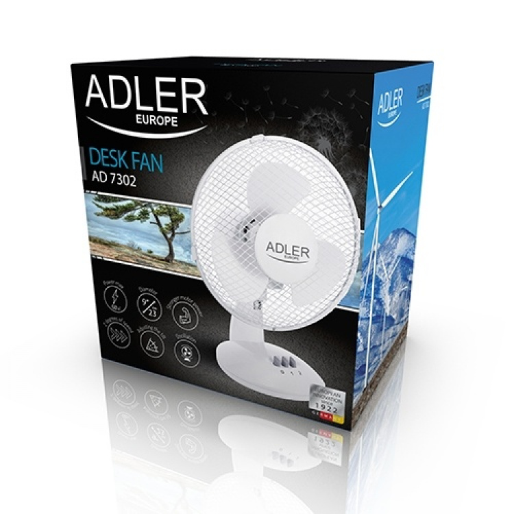 Adler AD 7302 bordventilator, 60W, 23 cm, hvid