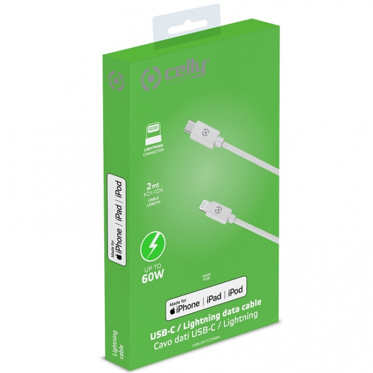 Celly USB-C - Lightning-kabel 60W 2m