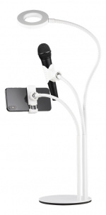 DELTACO 3-IN-1 Selfie Ring Lamp With Phone and Microphone holder, whit DELTACO 3-IN-1 Selfie Ring Lamp With Phone and Microphone holder, whit