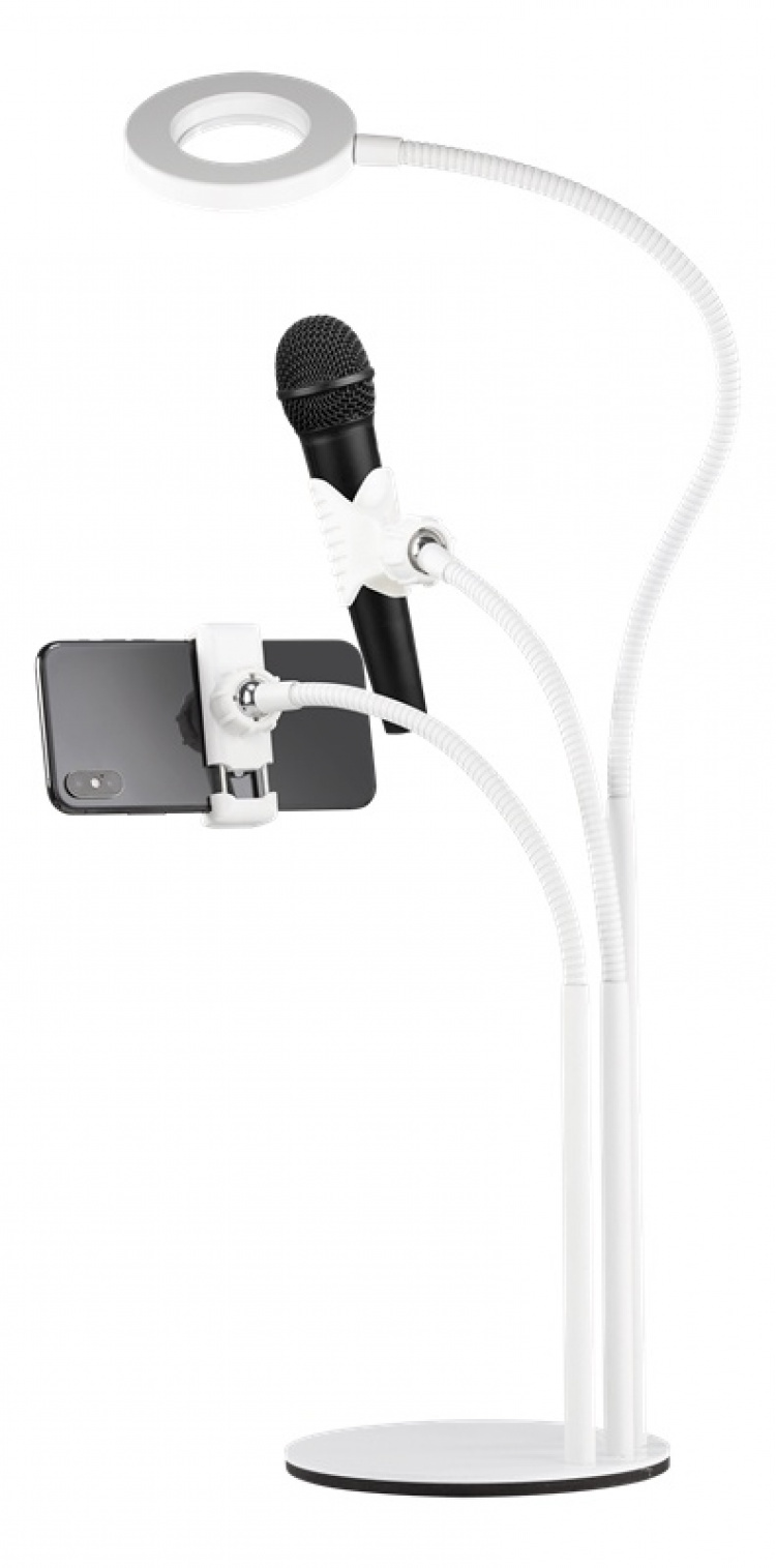 DELTACO 3-IN-1 Selfie Ring Lamp With Phone and Microphone holder, whit DELTACO 3-IN-1 Selfie Ring Lamp With Phone and Microphone holder, whit